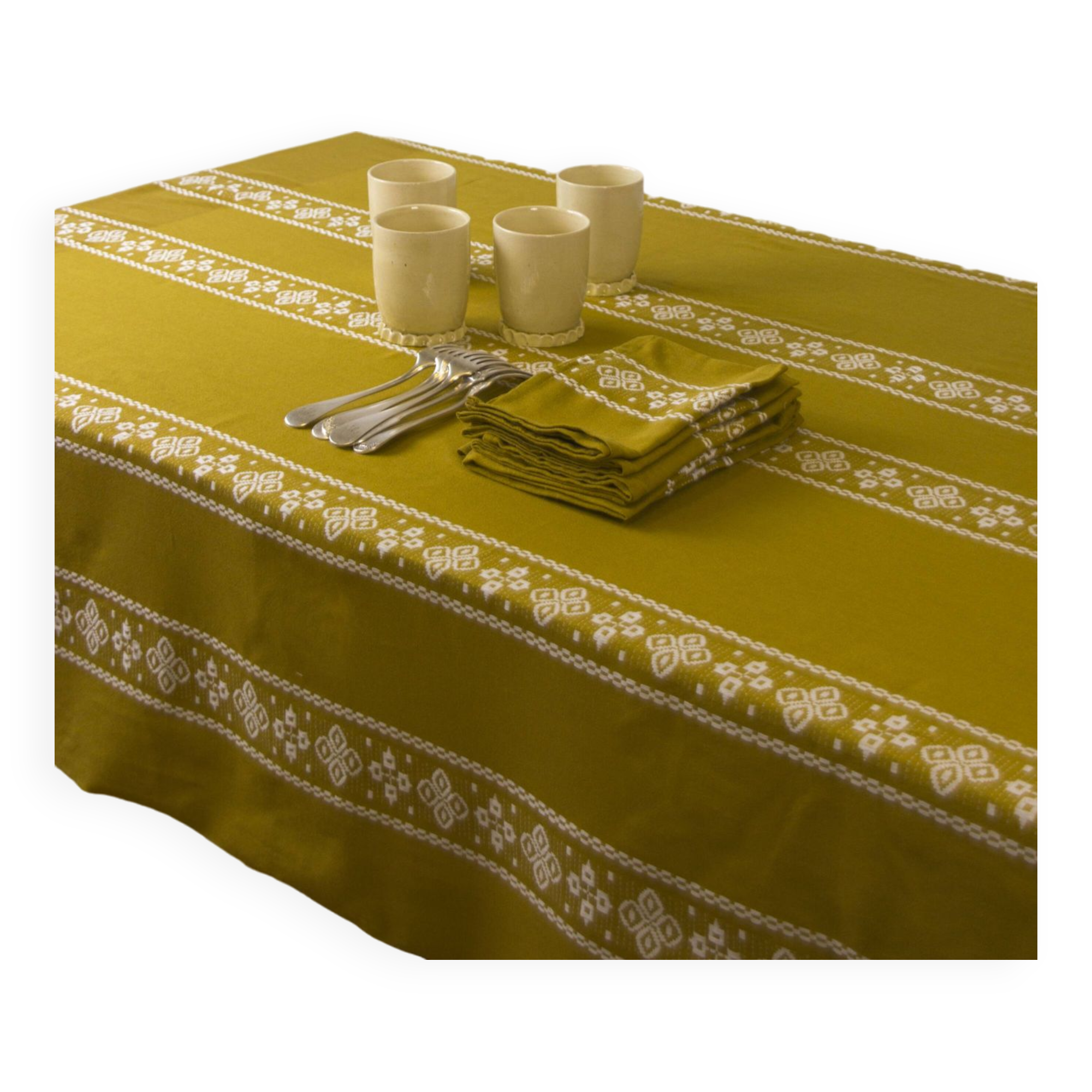 Basque pattern tablecloth, mustard