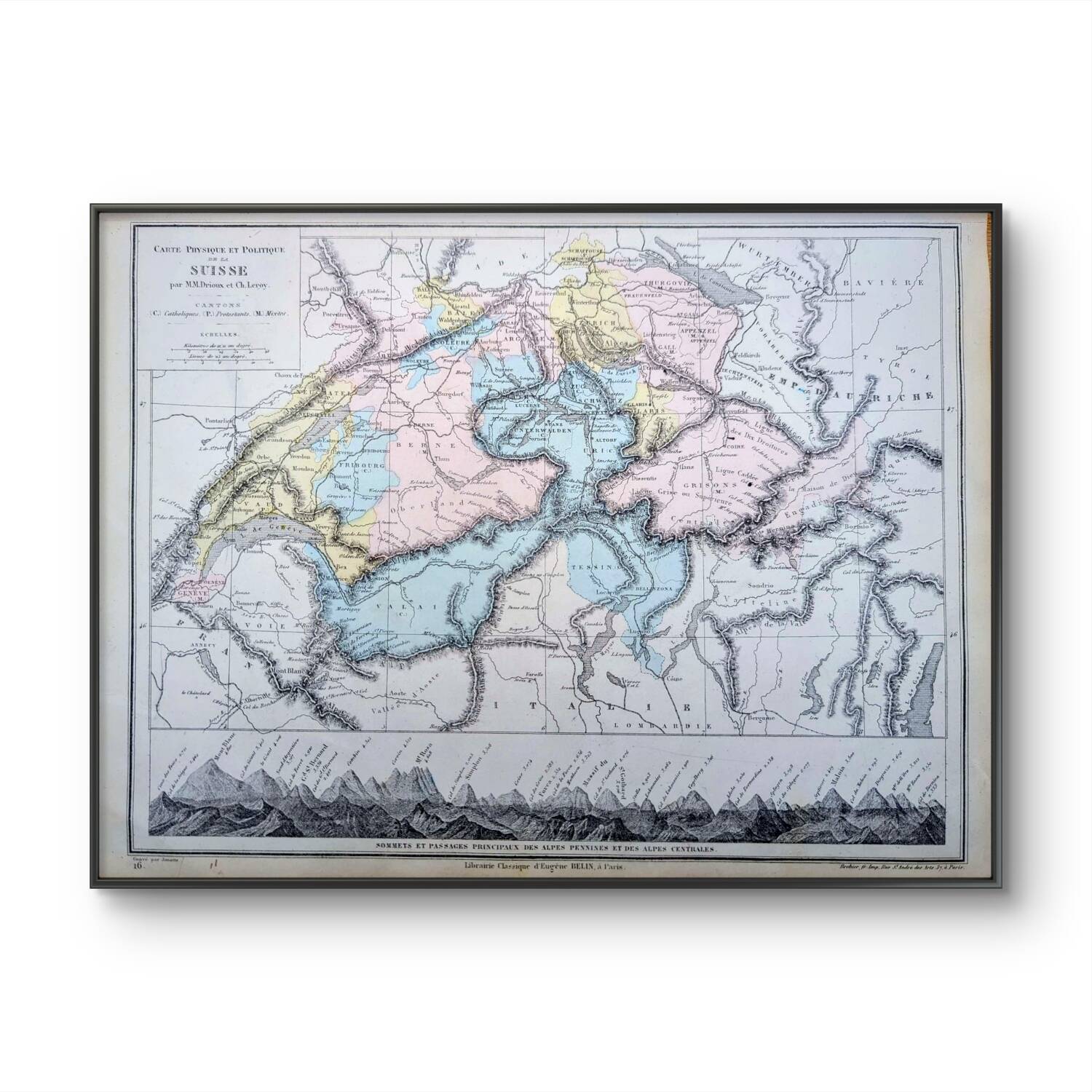 Switzerland, original map printed in 1879.