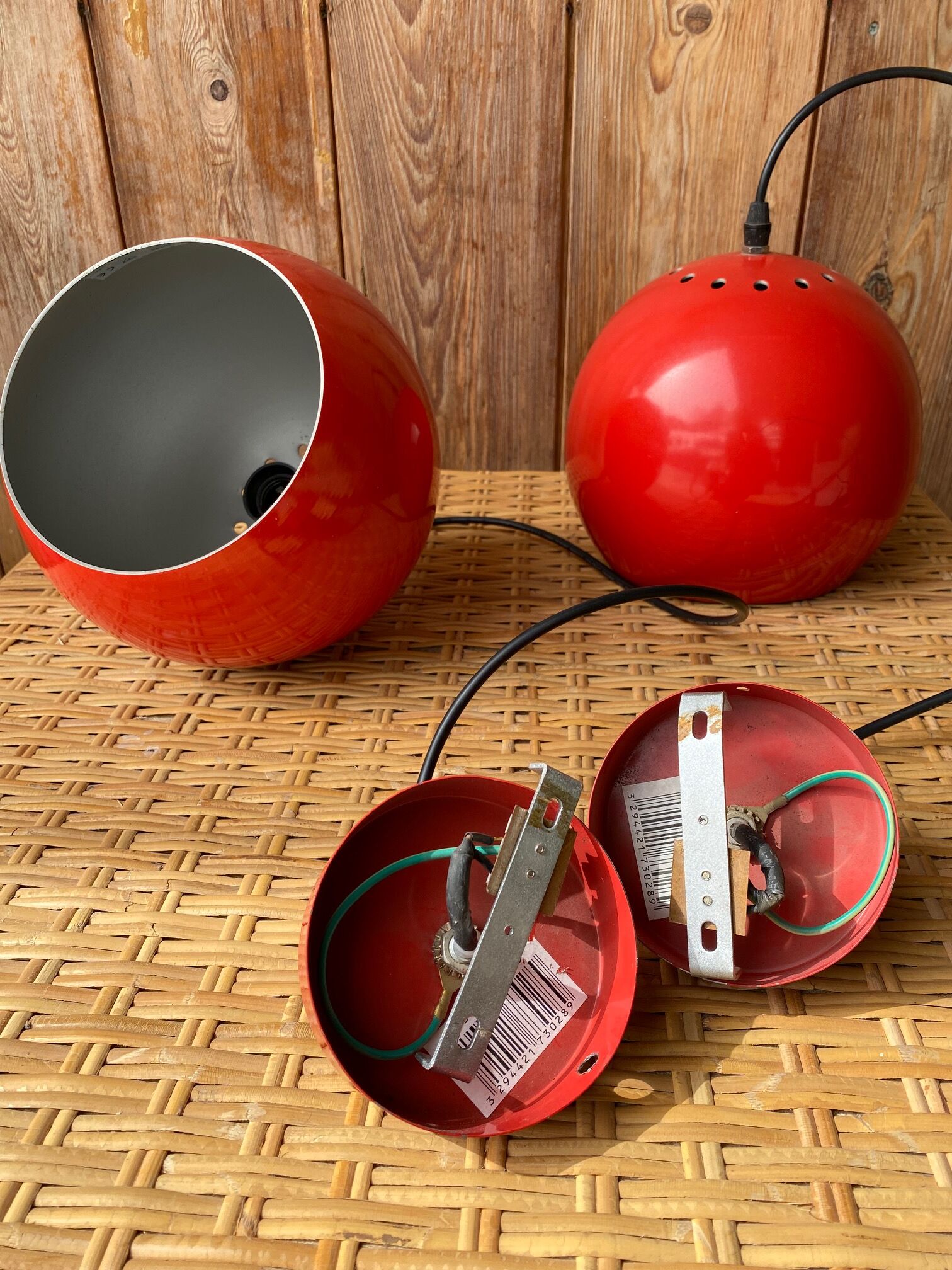 Pair of suspension red ball in metal annes 70