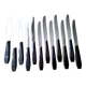Box of 12 vintage table knives in stainless steel and brown bakelite