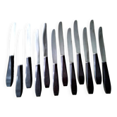 Box of 12 vintage table knives in stainless steel and brown bakelite