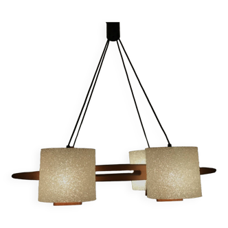 Scandinavian chandelier in teak and resin.