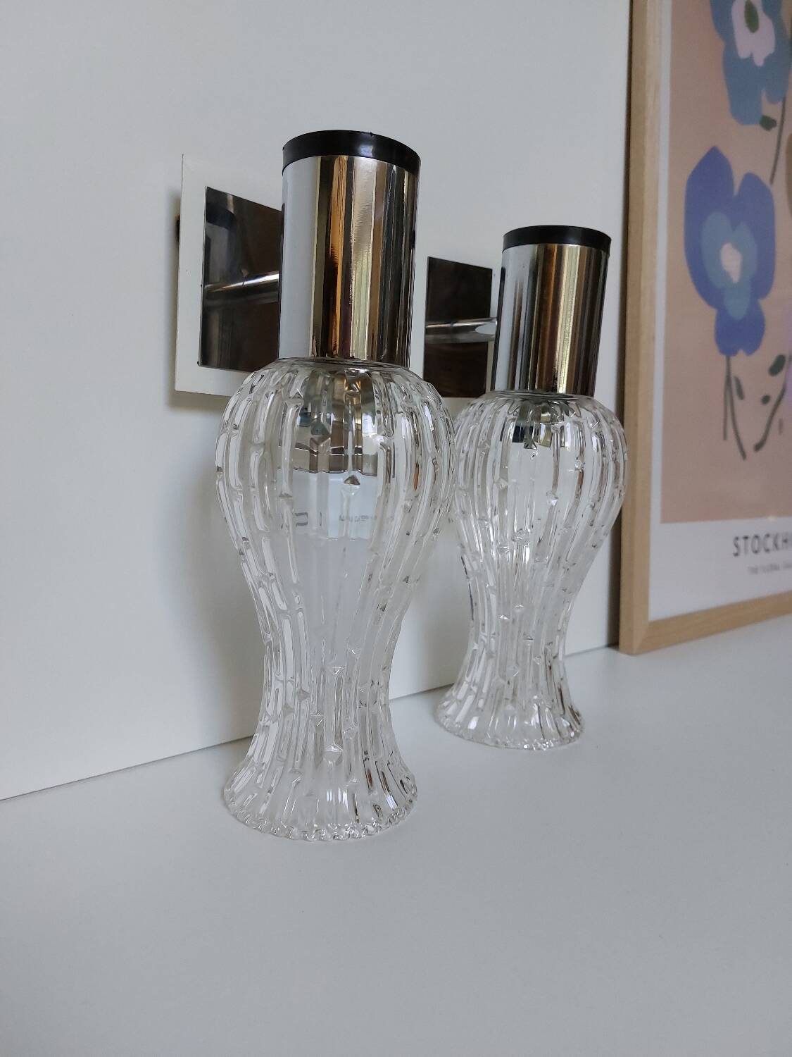 Italian chrome glass tulip wall lights 70s