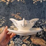 Old ceramic gravy boat earthenware hb&cie choisy le roi pornic 19th century model