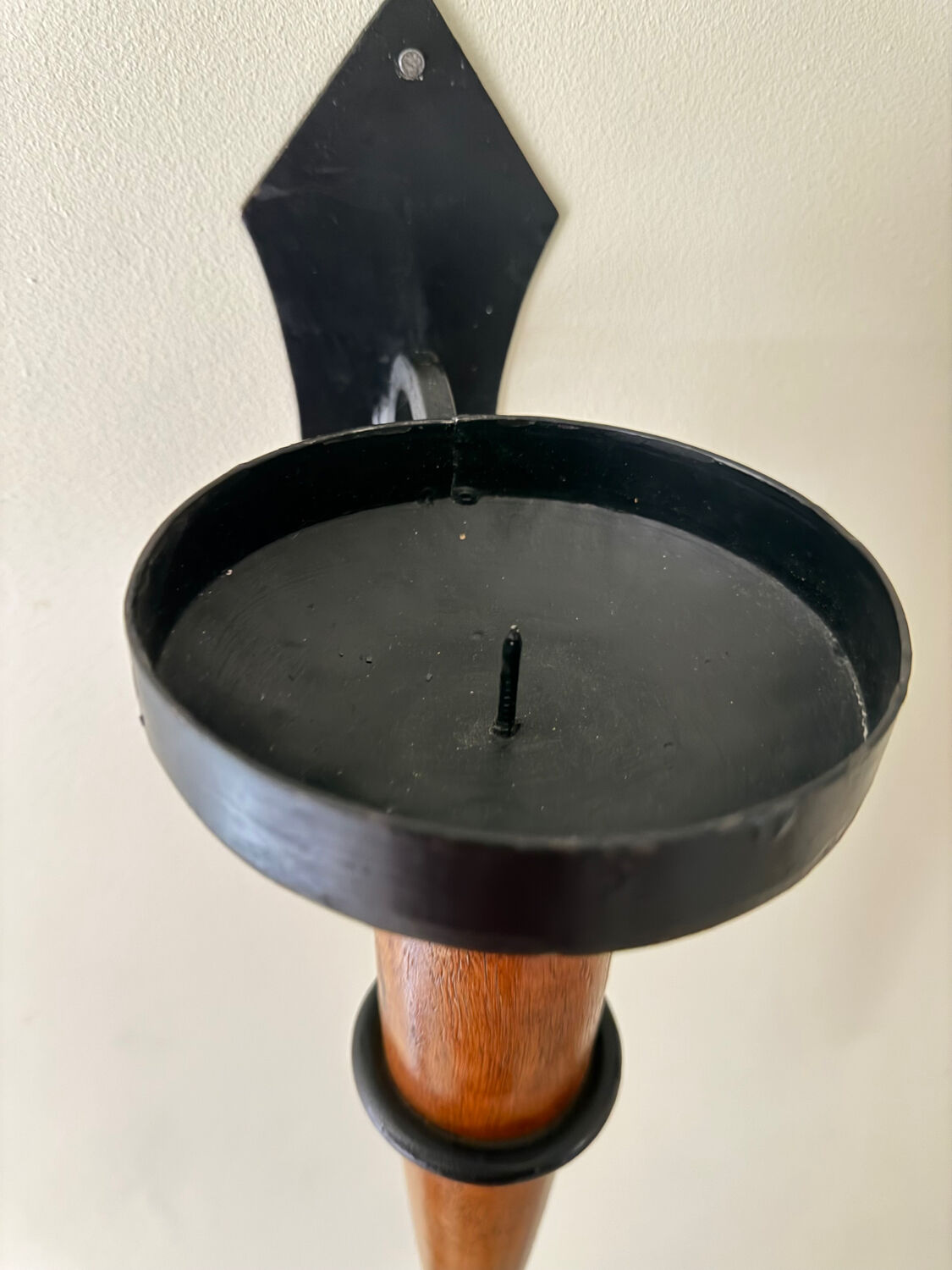 Large 2 Piece Vintage Modernist Iron and Wooden Candle Holders