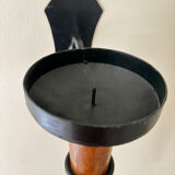 Large 2 Piece Vintage Modernist Iron and Wooden Candle Holders