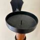 Large set of vintage modernist candle holders in iron and wood, in 2 pieces.