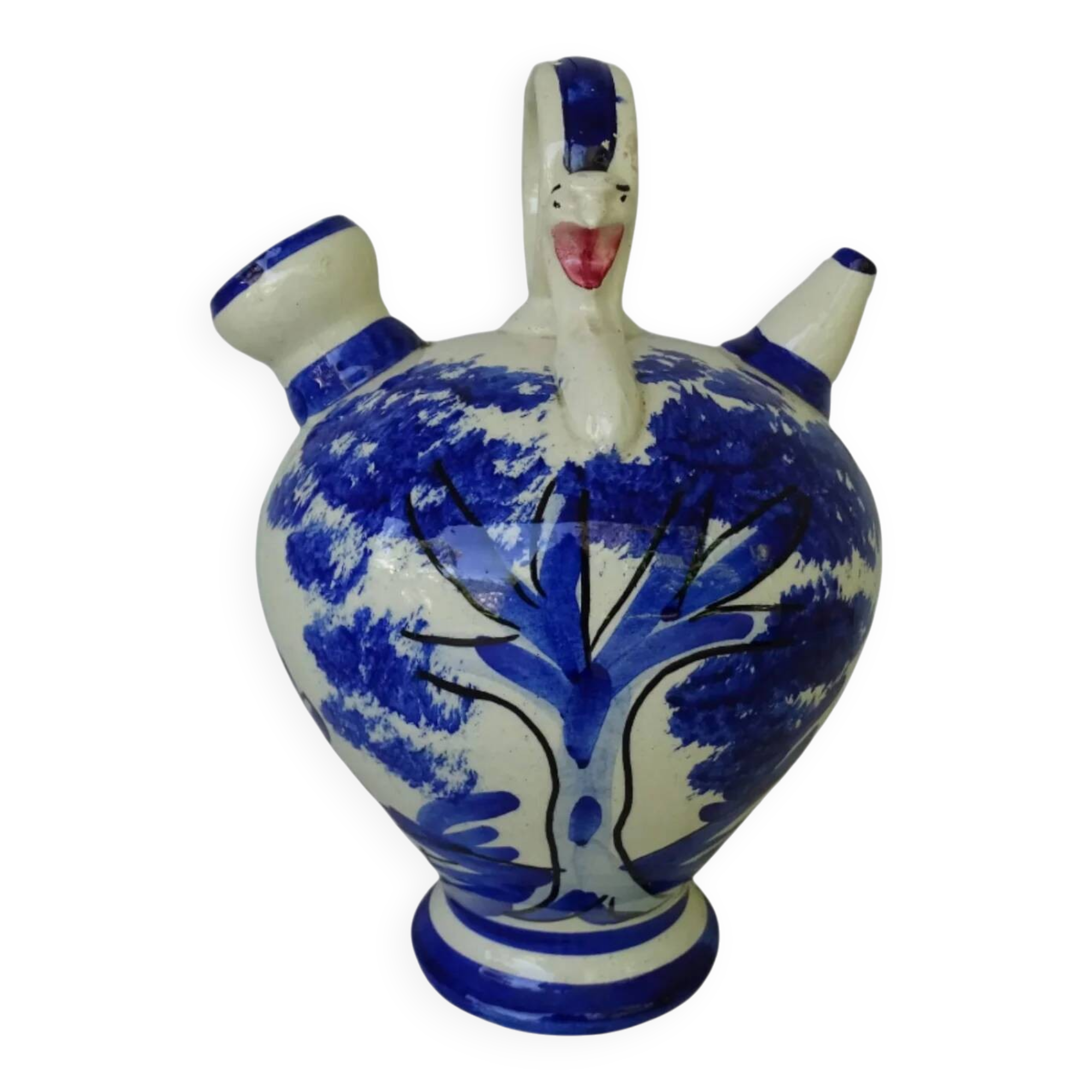 Gargoulette vintage espagnole en céramique bleue et blanche
