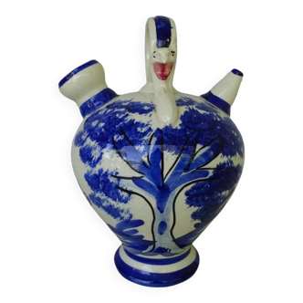 Gargoulette vintage espagnole en céramique bleue et blanche