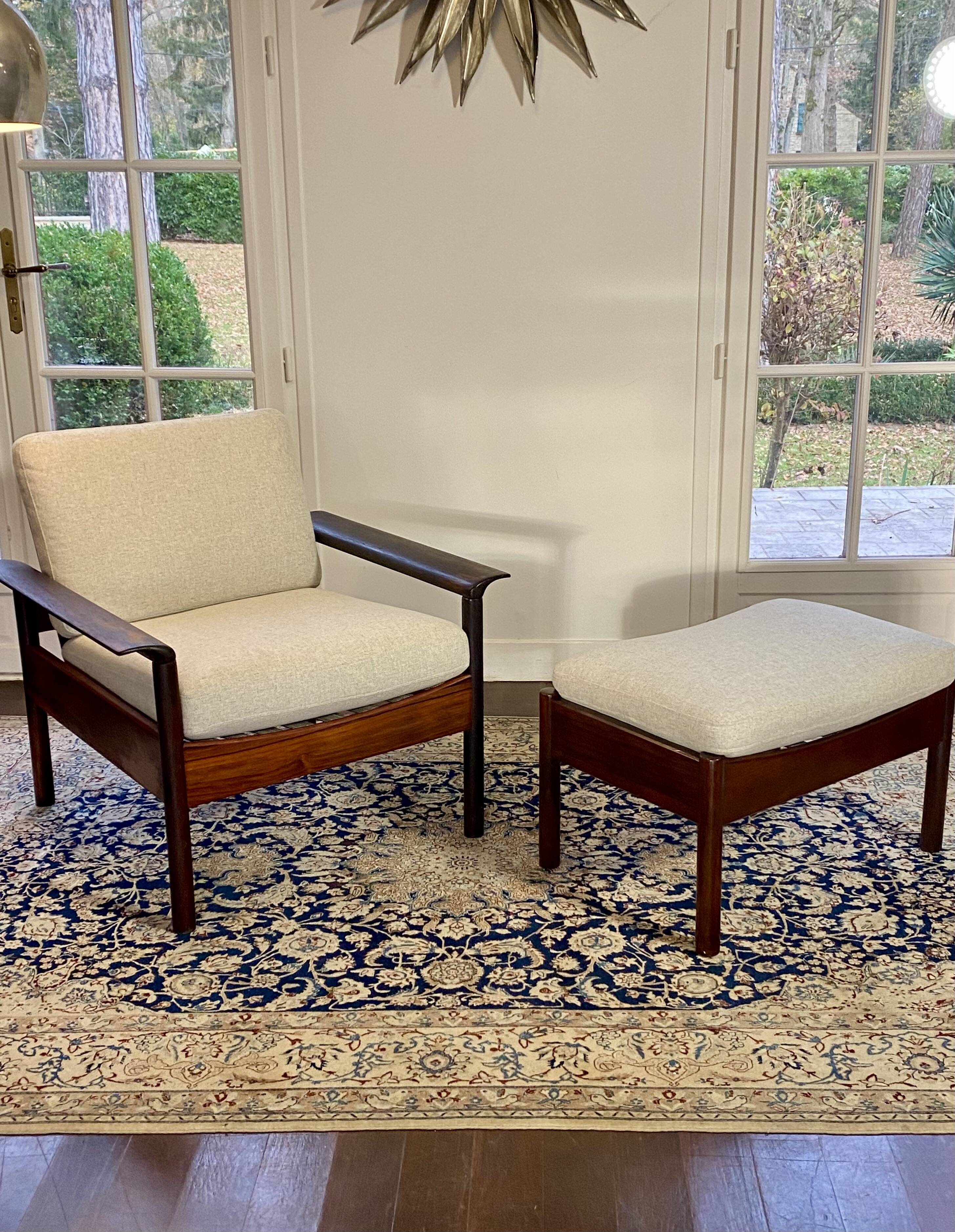 Fauteuil & Ottoman Hans Olsen – Vatne Møbler Danemark, 1960 Palissandre