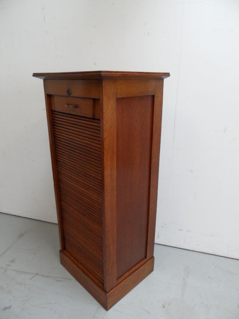 Vintage oak filing cabinet with roller shutter