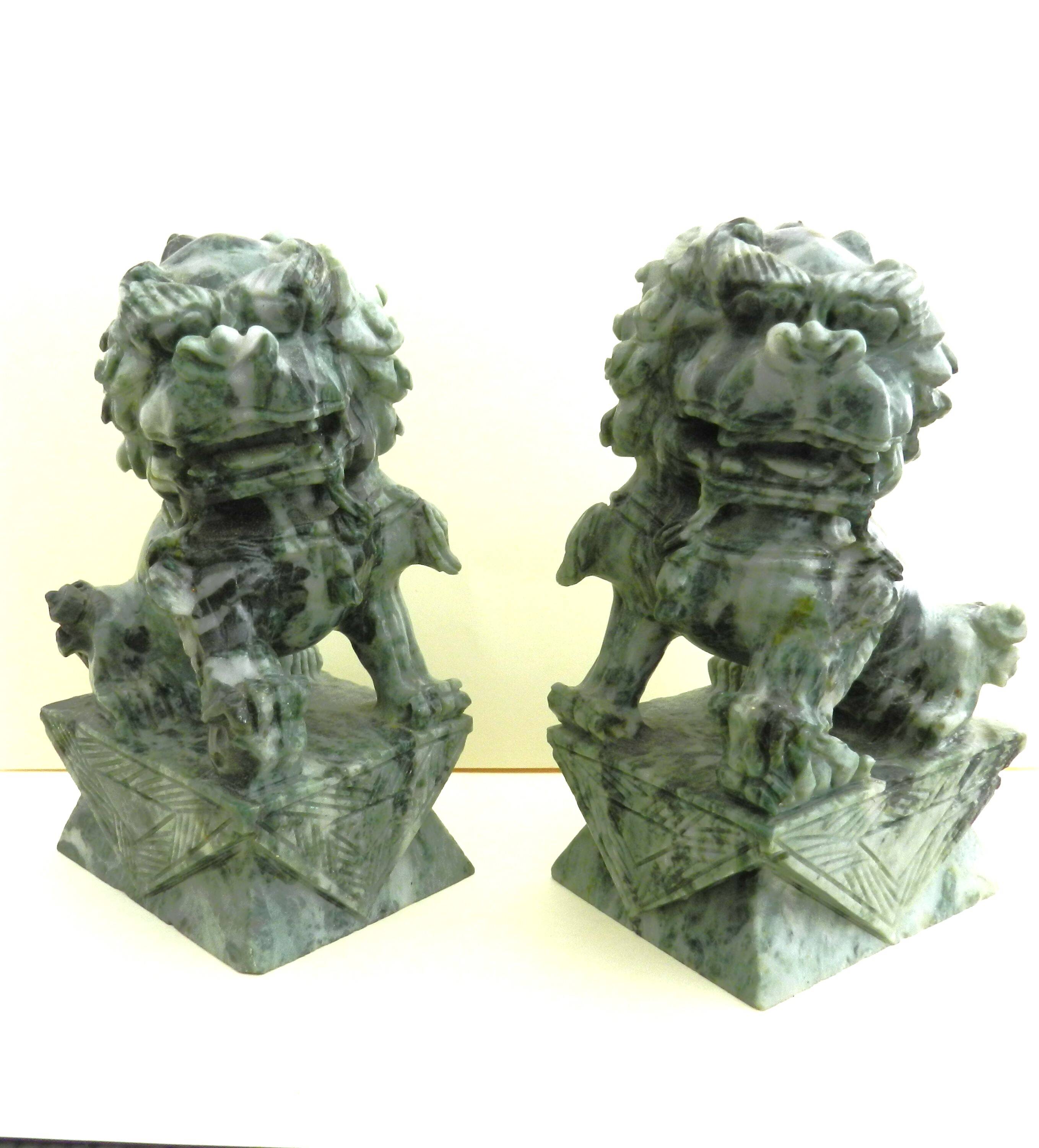 Pair of Foo Dog Bookends in Jade