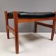 Danish Teak Footstool, Black Skai Leather, 1960s Spøttrup Design