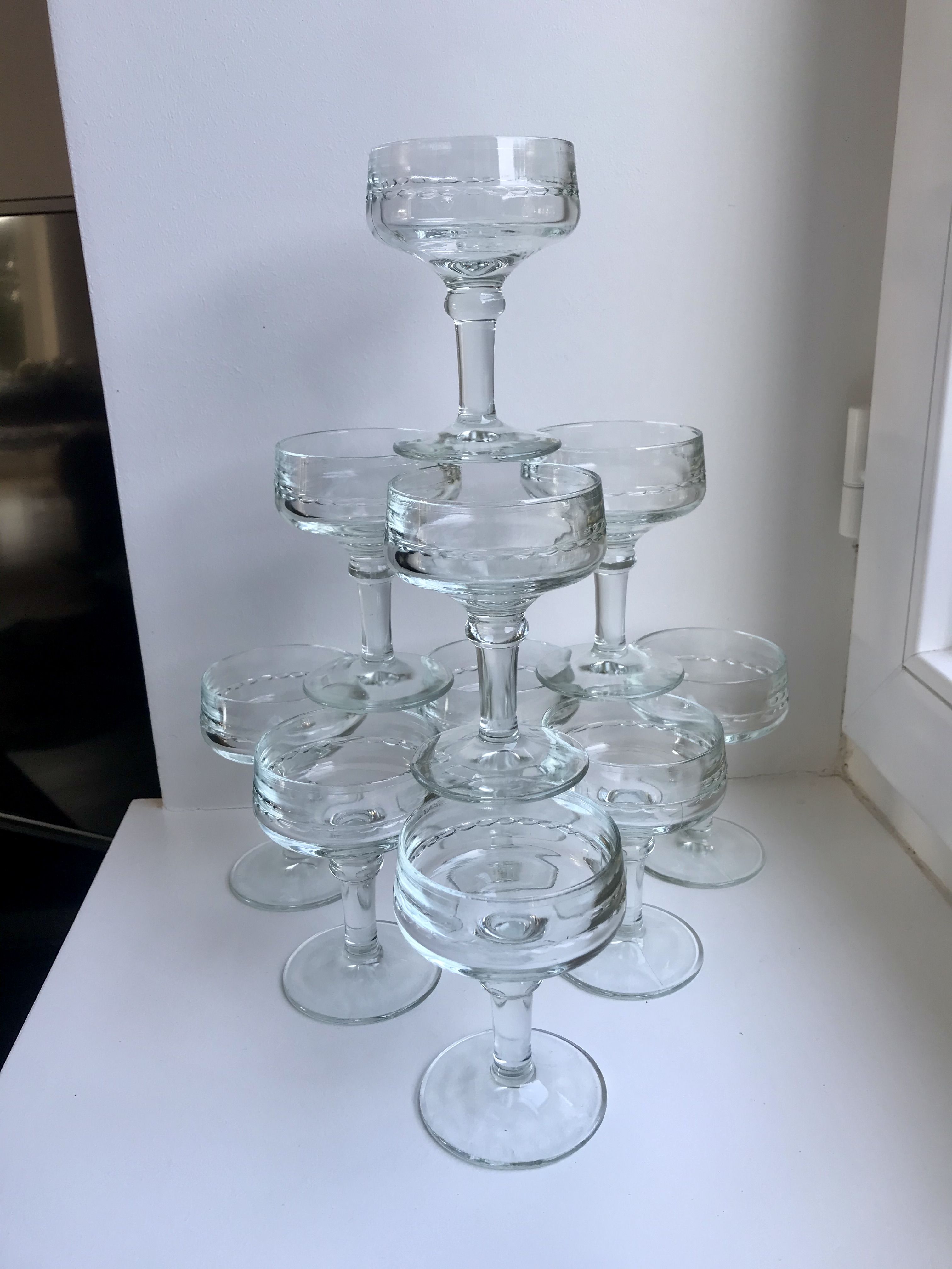 Set of 10 glasses with molded glass bar legs in 70s