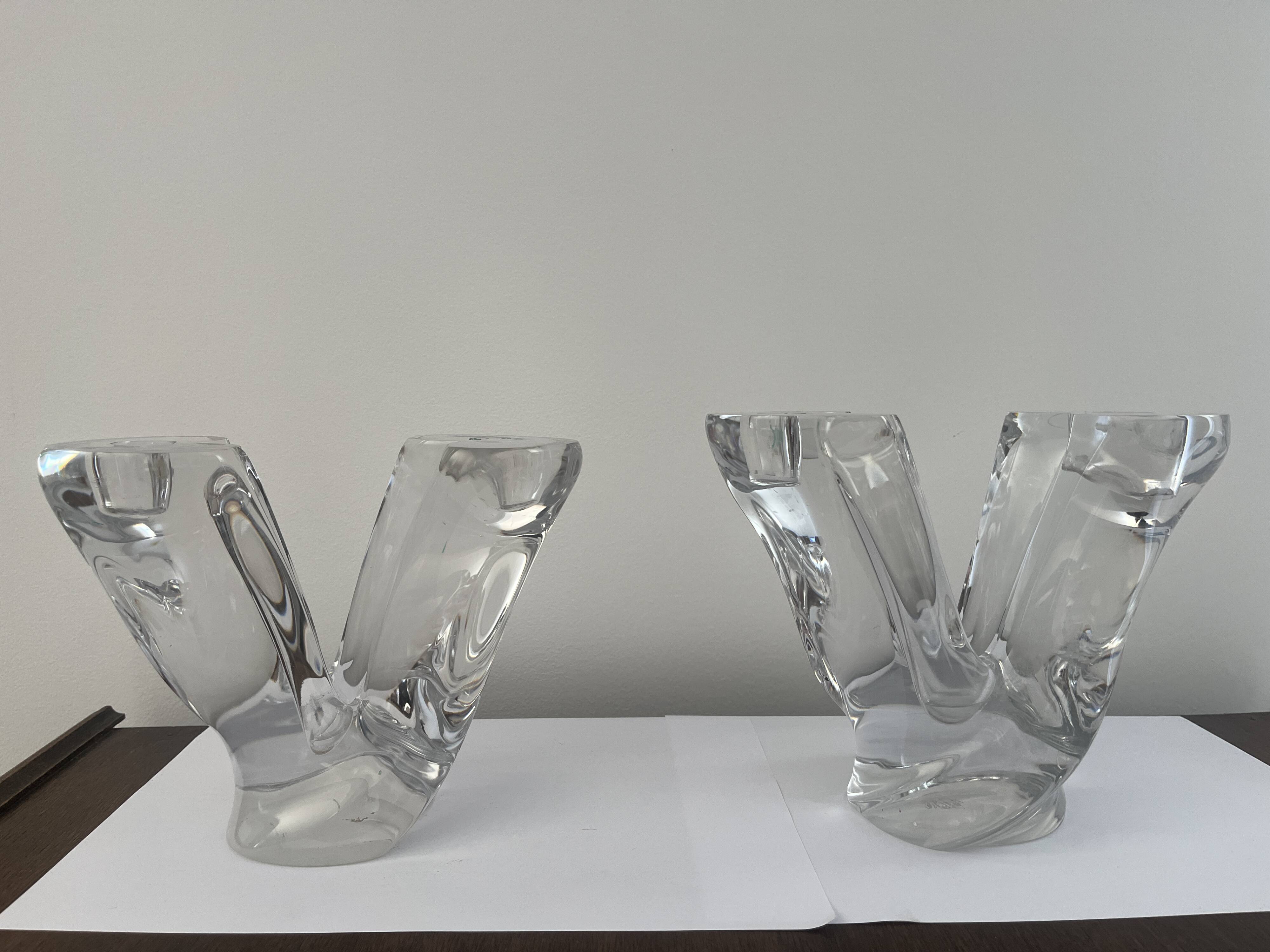 pair of crystal candlesticks signed Schneider 1970
