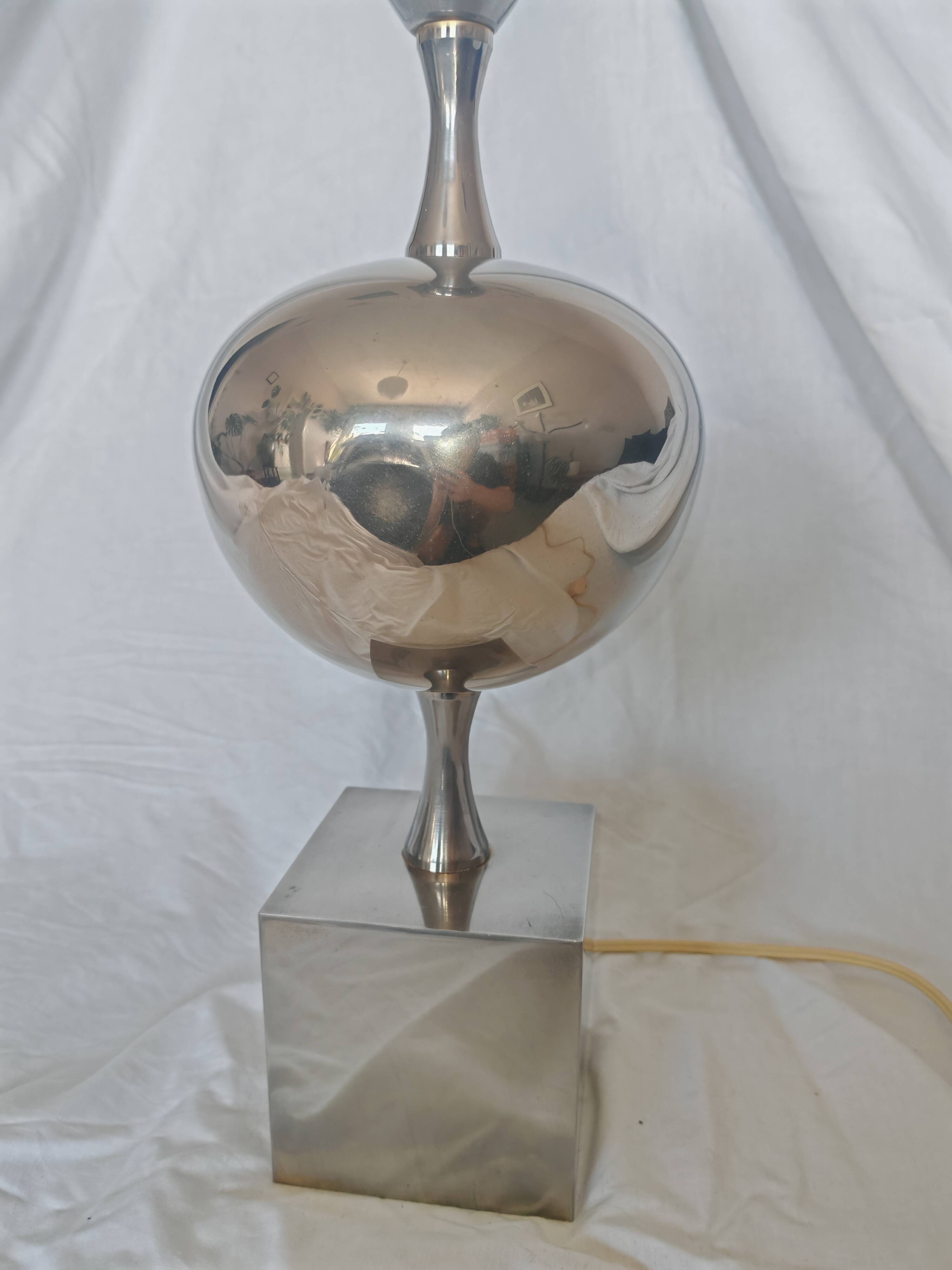 Pied de lampe Philippe Barbier, inox, 1970