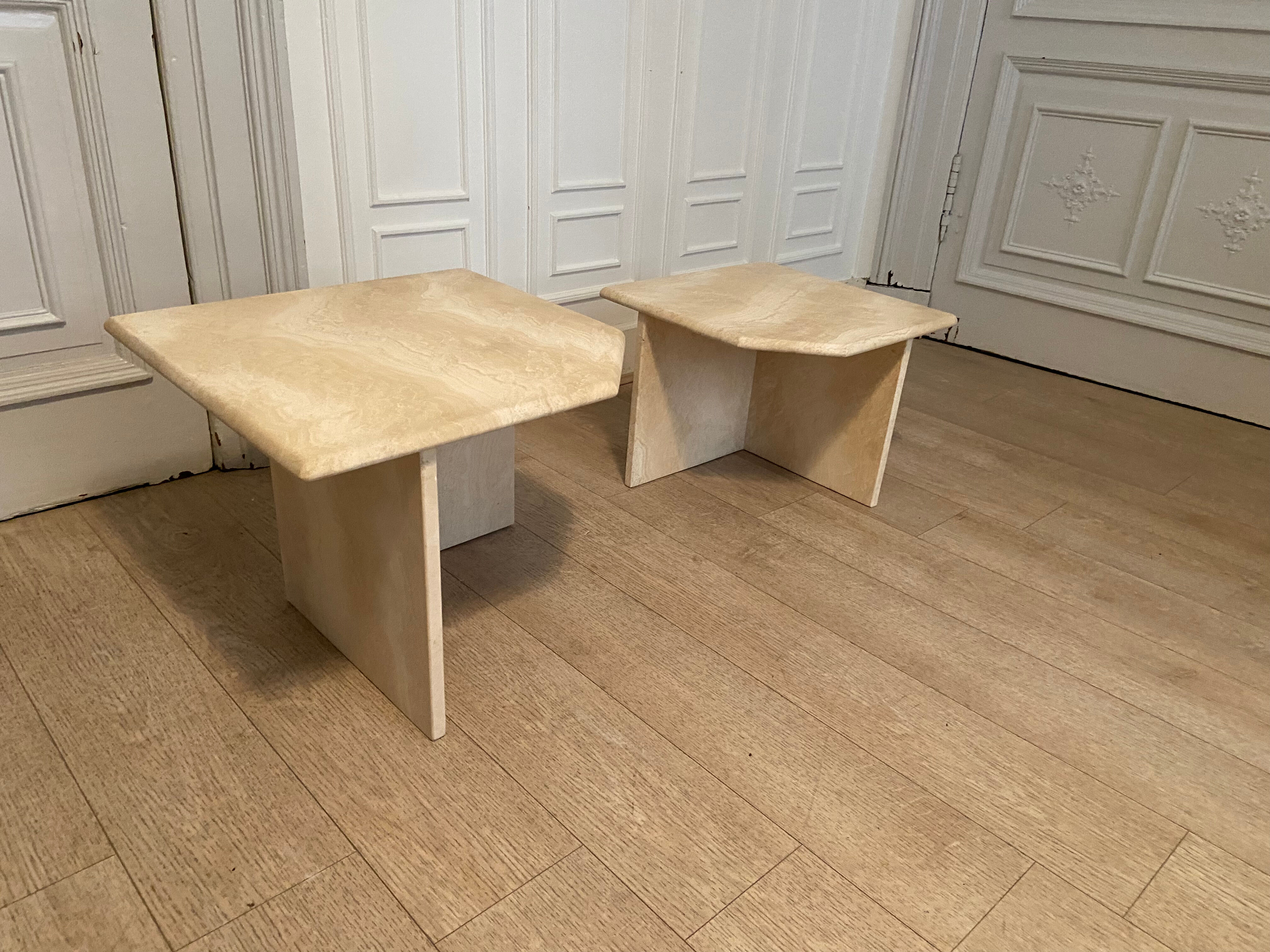 Travertine nesting tables, Italy, 1980s