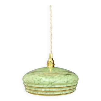 Suspension abat-jour vintage en verre de Clichy vert et or