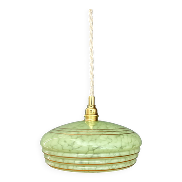 Vintage glass pendant light in green and gold from Clichy