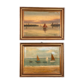 Pair of marine forming pendant, oil on panel signed Raph Sable d'olonne?
