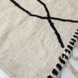 Moroccan Berber Kilim carpet ecru with black graphic patterns 315x198cm