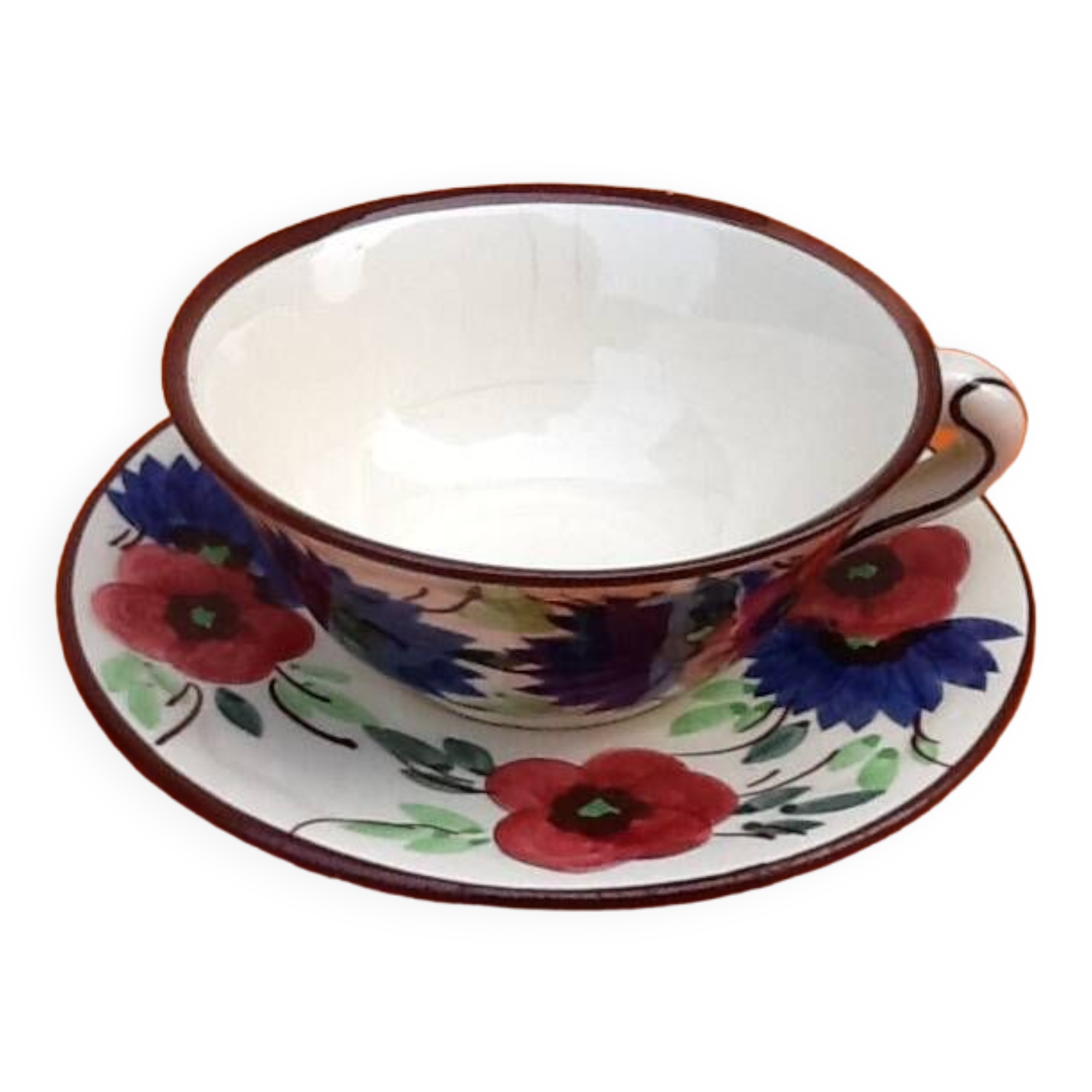 Earthenware Breakfast Cup / Saucer with floral decoration