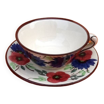Earthenware Breakfast Cup / Saucer with floral decoration