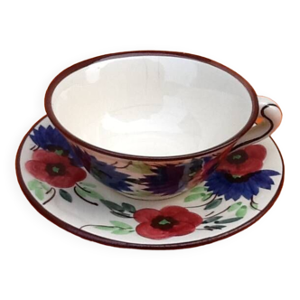 Earthenware Breakfast Cup / Saucer with floral decoration