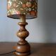 Vintage wooden table lamp with seventies flower tube shade