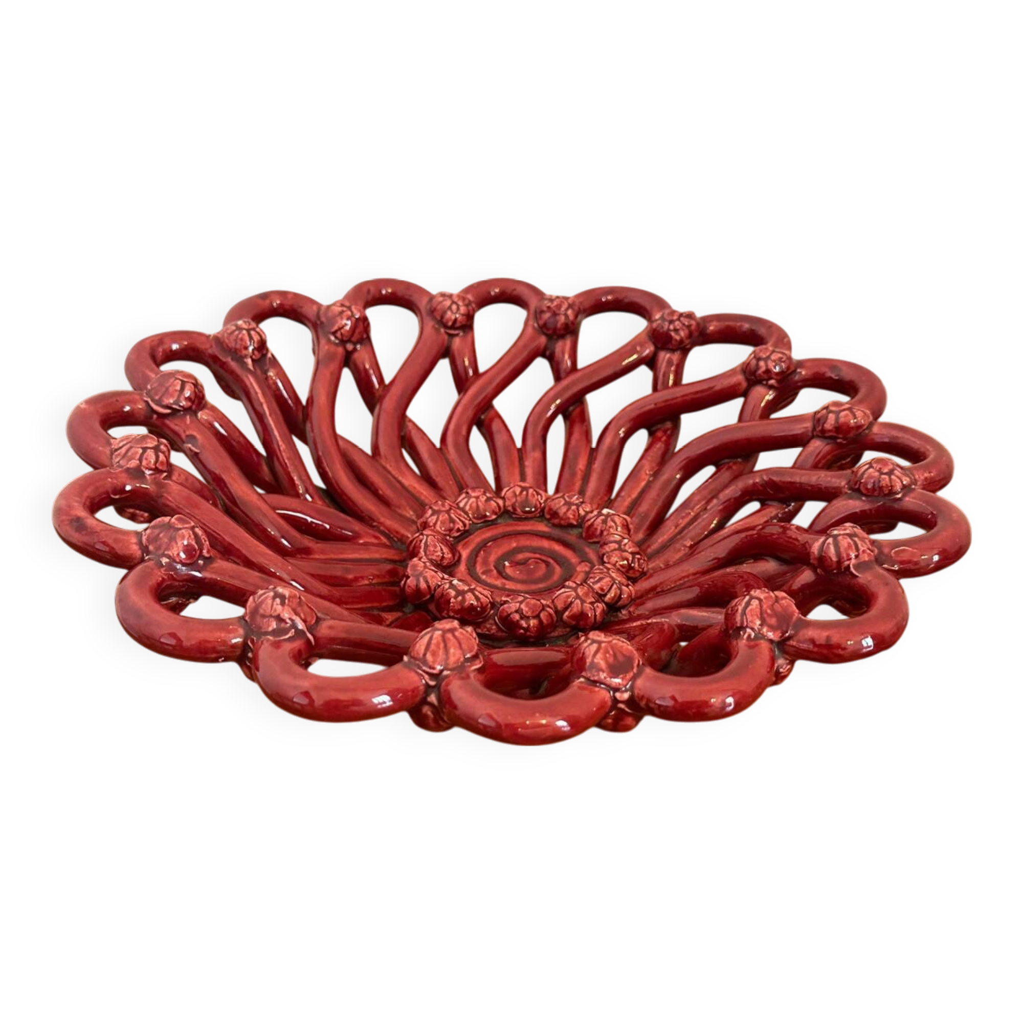 Antique fruit basket in woven ceramic Vallauris