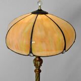 Floor lamp in gilded carved wood and pearly glass lampshade, Art Deco, France, Circa 1920
