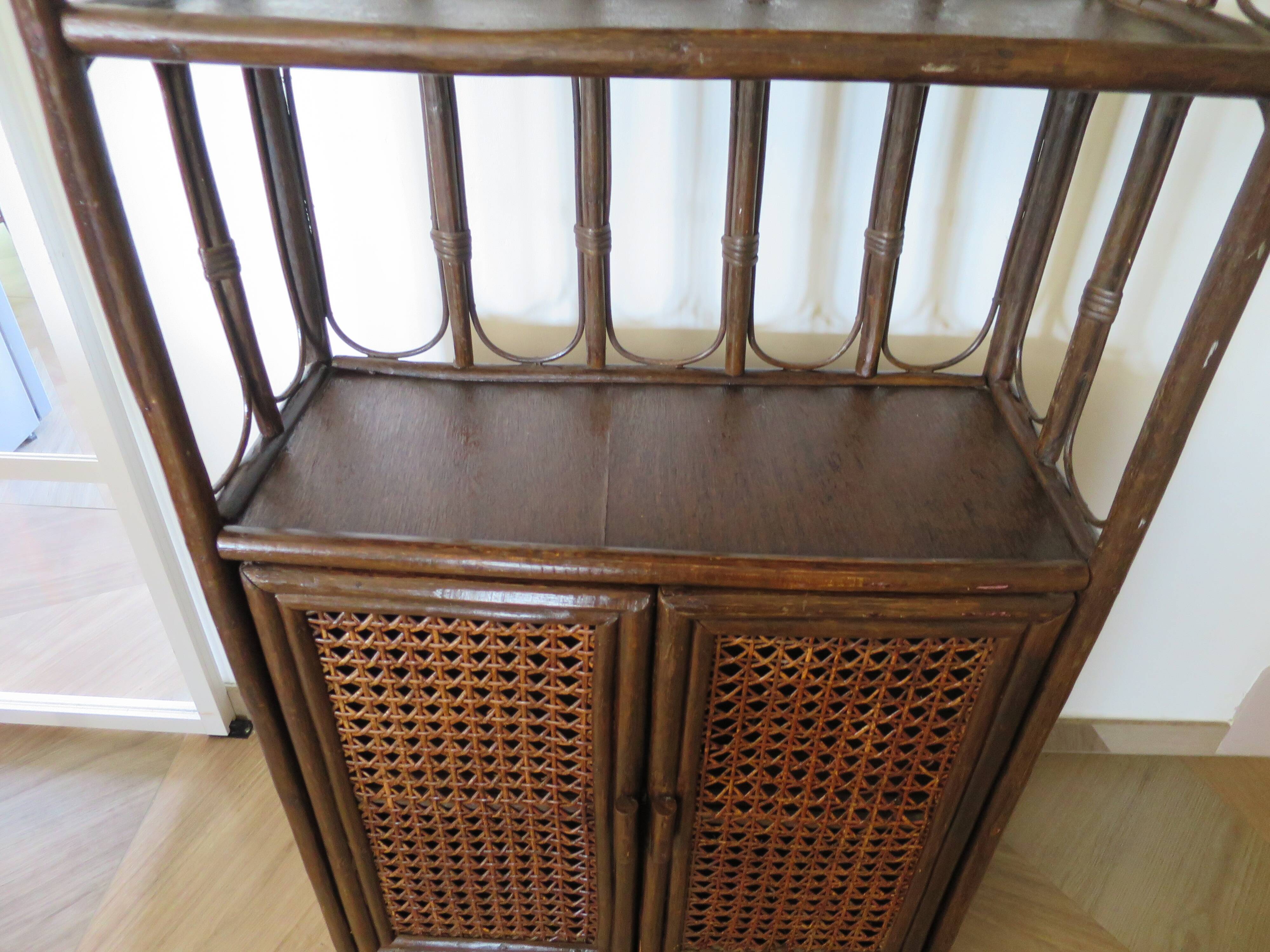 Retro-vintage-Low sideboard-library - cane-wood-rattan-1960s
