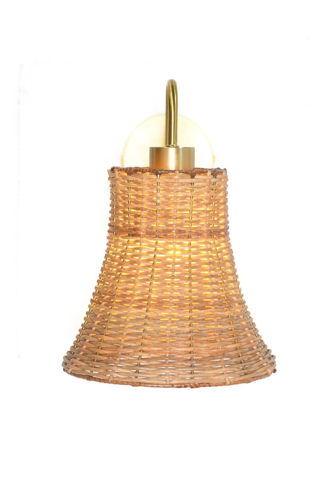 Applique murale en laiton et rotin