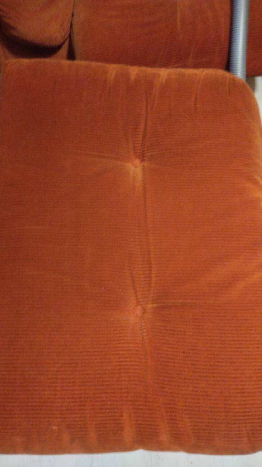 Set of three vintage armchairs. 1970s. Orange corduroy.