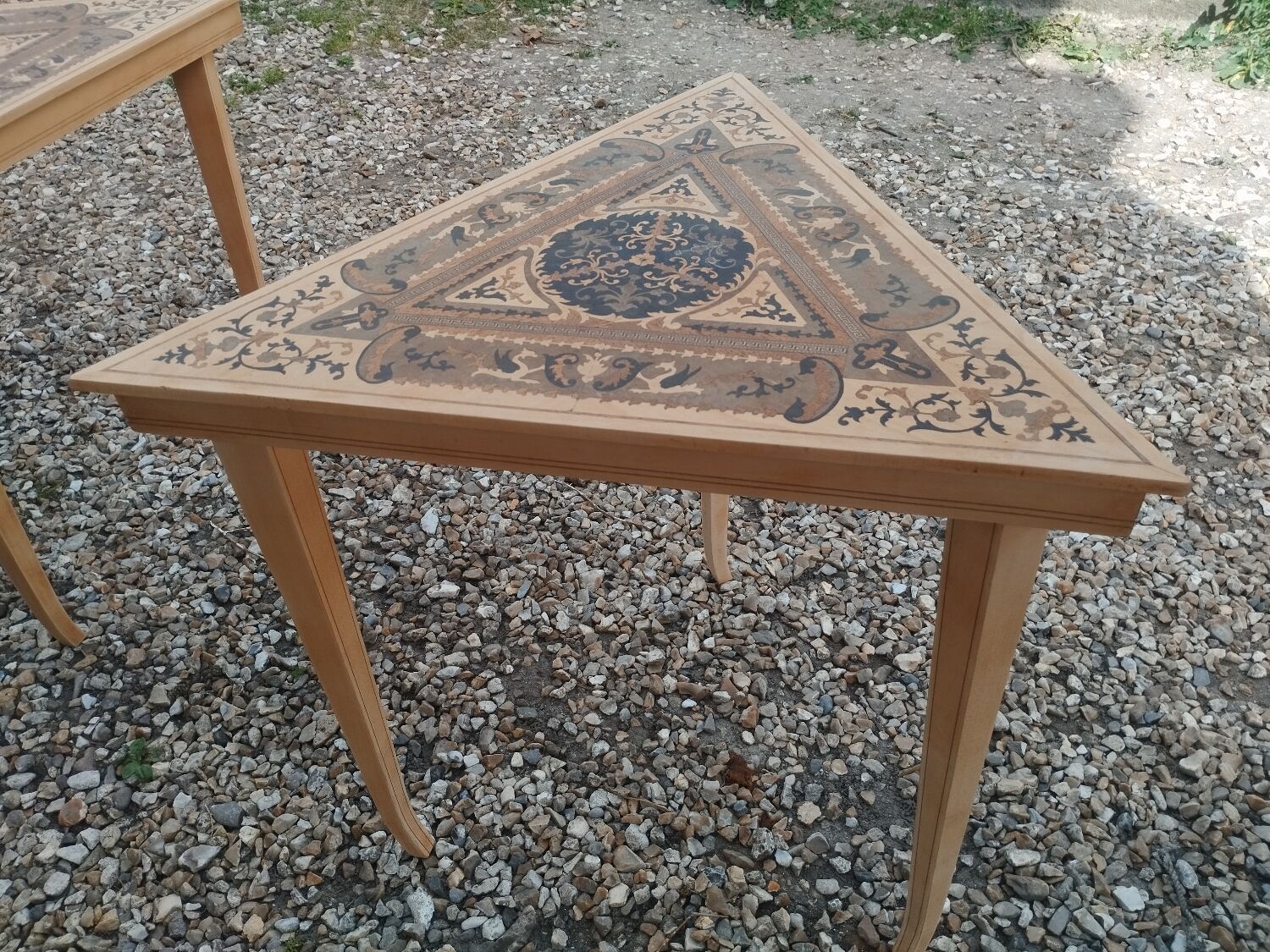 Beautiful pair of antique marquetry bedside tables.