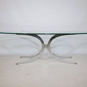 Table basse pieds araignée chromés et verre années 1970 Italie