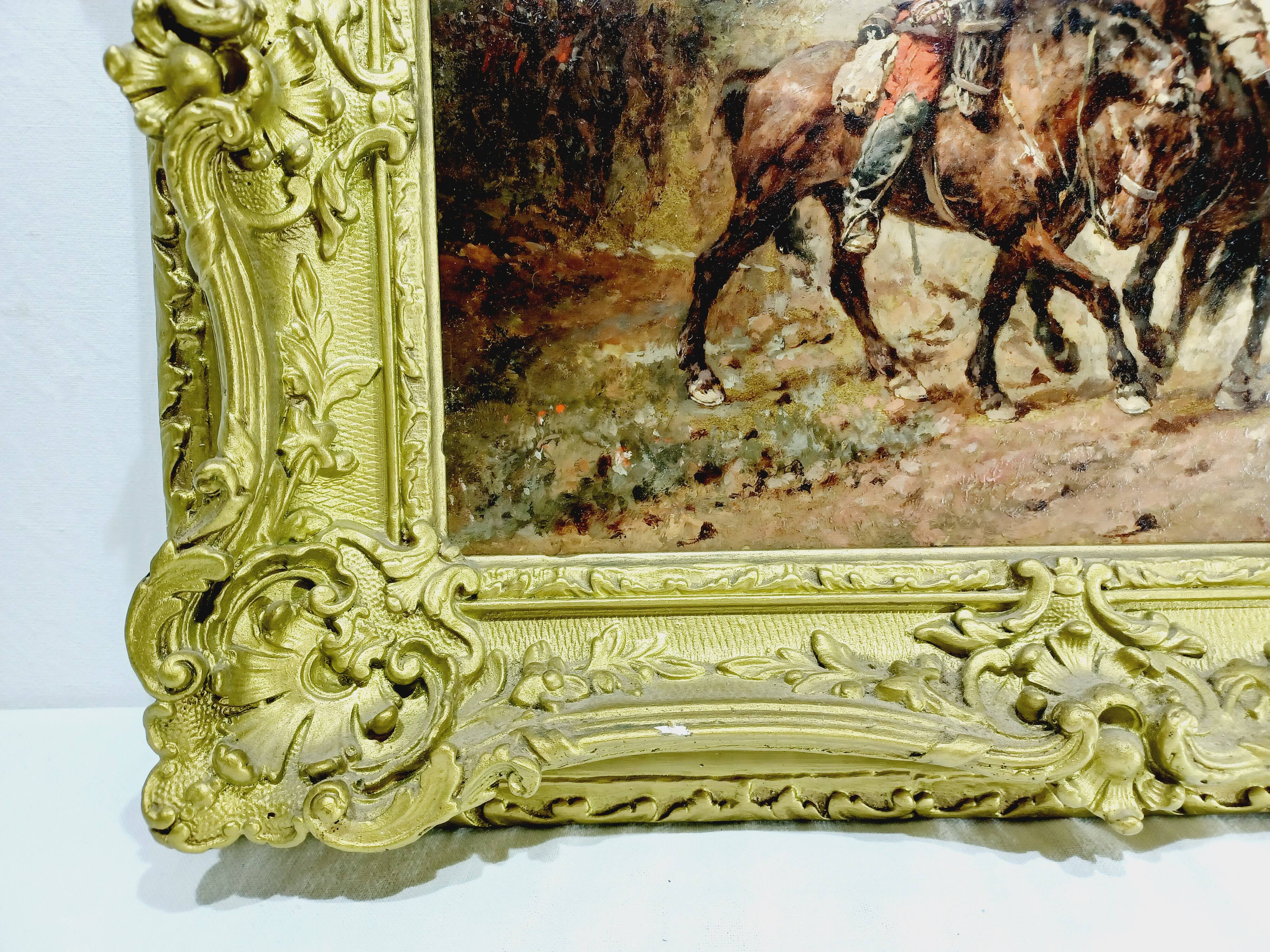 Wilfrid Constant Beauquesne -  Huile Sur Toile « Combat de cavaliers »