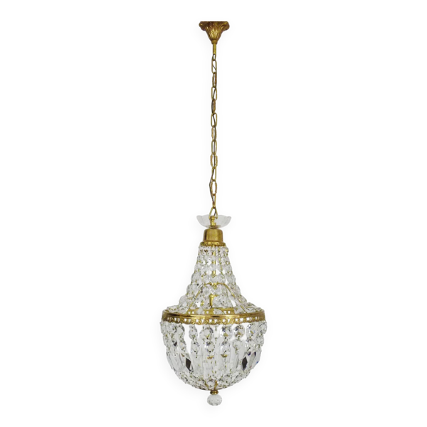 Ancien lustre montgolfière, pampilles en verre. Années 50 60