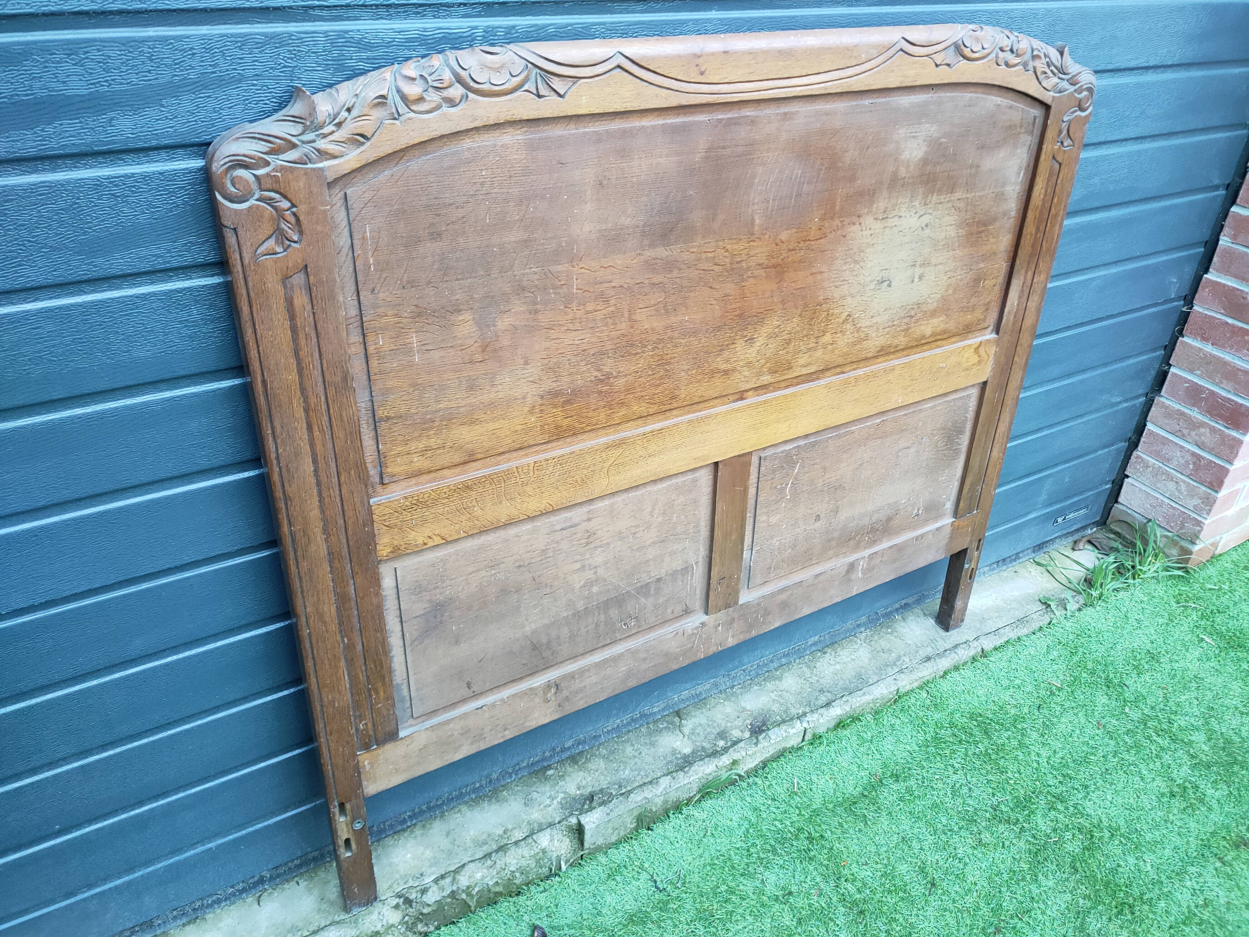 1950s solid oak headboard