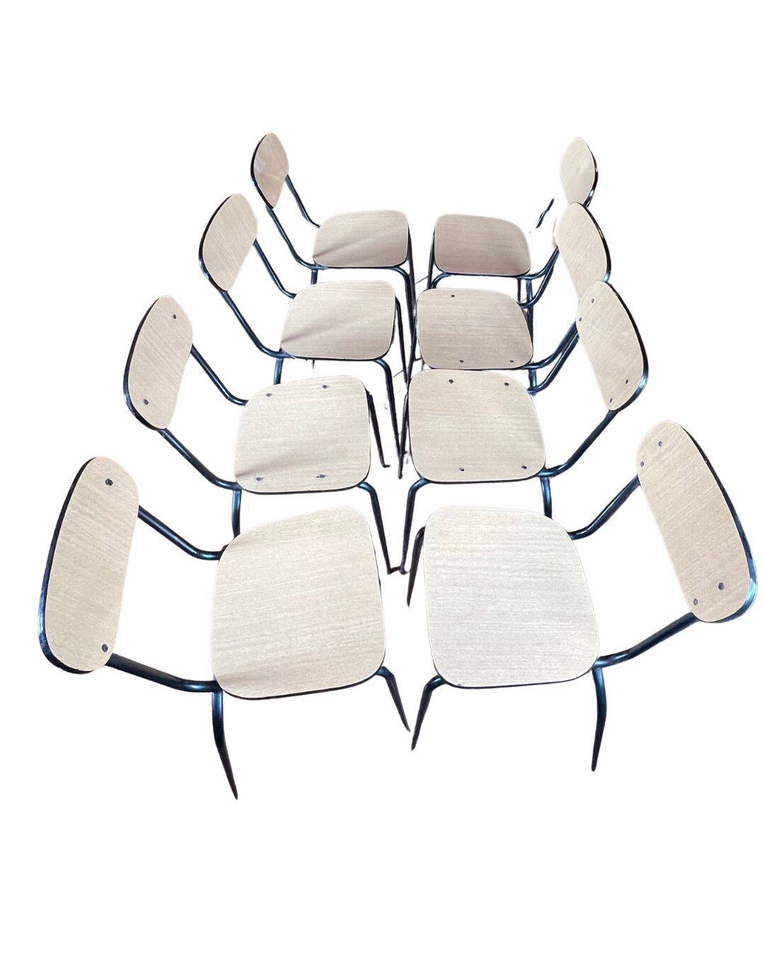 Set of 8 vintage Formica and metal chairs, 1960s-70s.