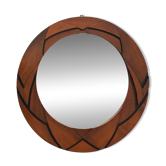 Miroir rond Art Déco belge avec cadre en bois géométrique, vers 1920
