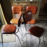 Lot of 4 vintage chairs in skai camel croc effect