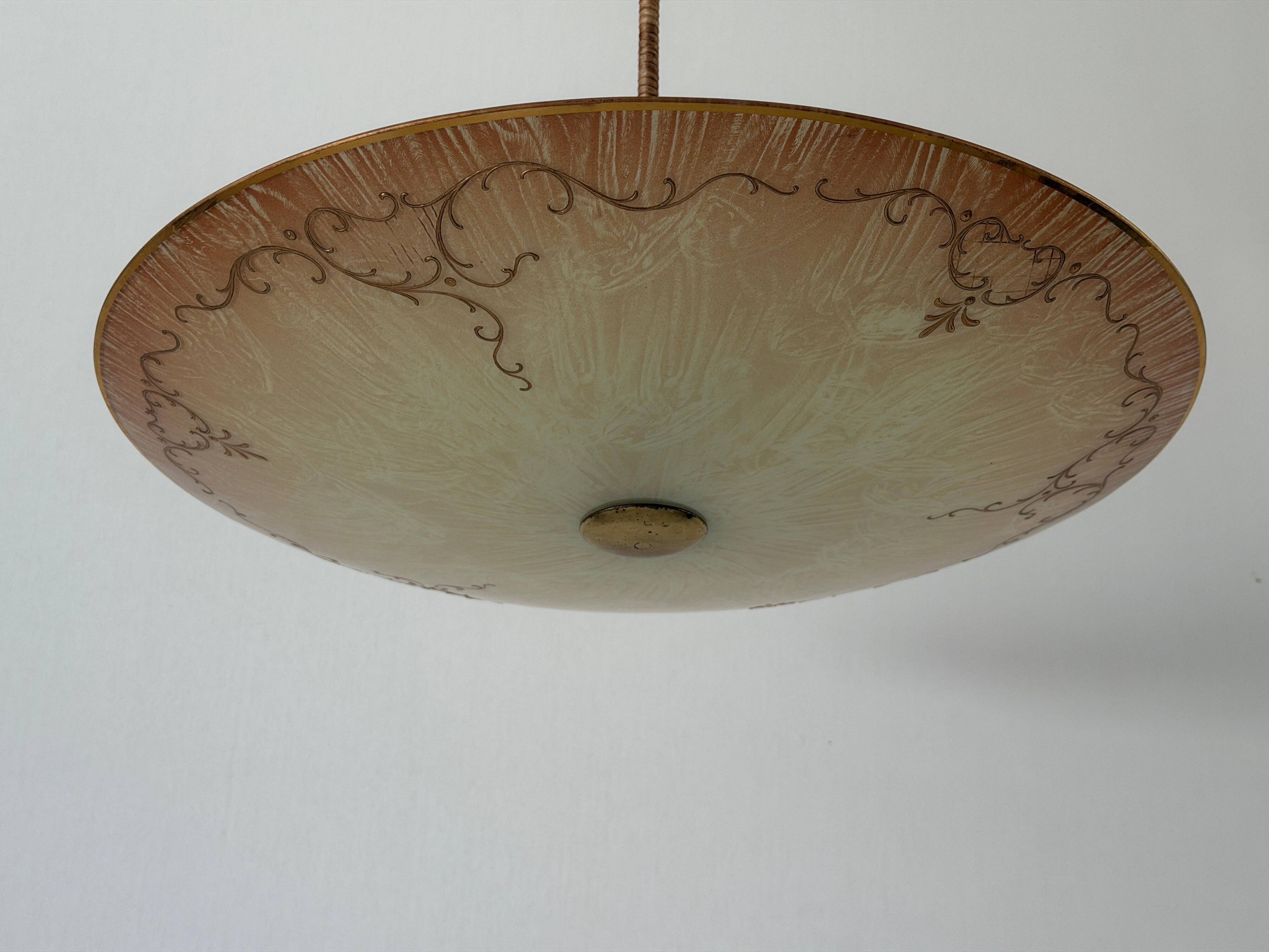Art Deco ceiling light in pink gilded glass, 1940s, Germany
