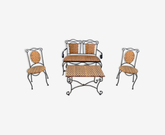 Set Of Vintage Garden Furniture Sofa Wrought Iron And Wicker Chairs Coffee Table 1980 Selency Set Of Vintage Garden Furniture Sofa, Vintage Wicker Outdoor Furniture