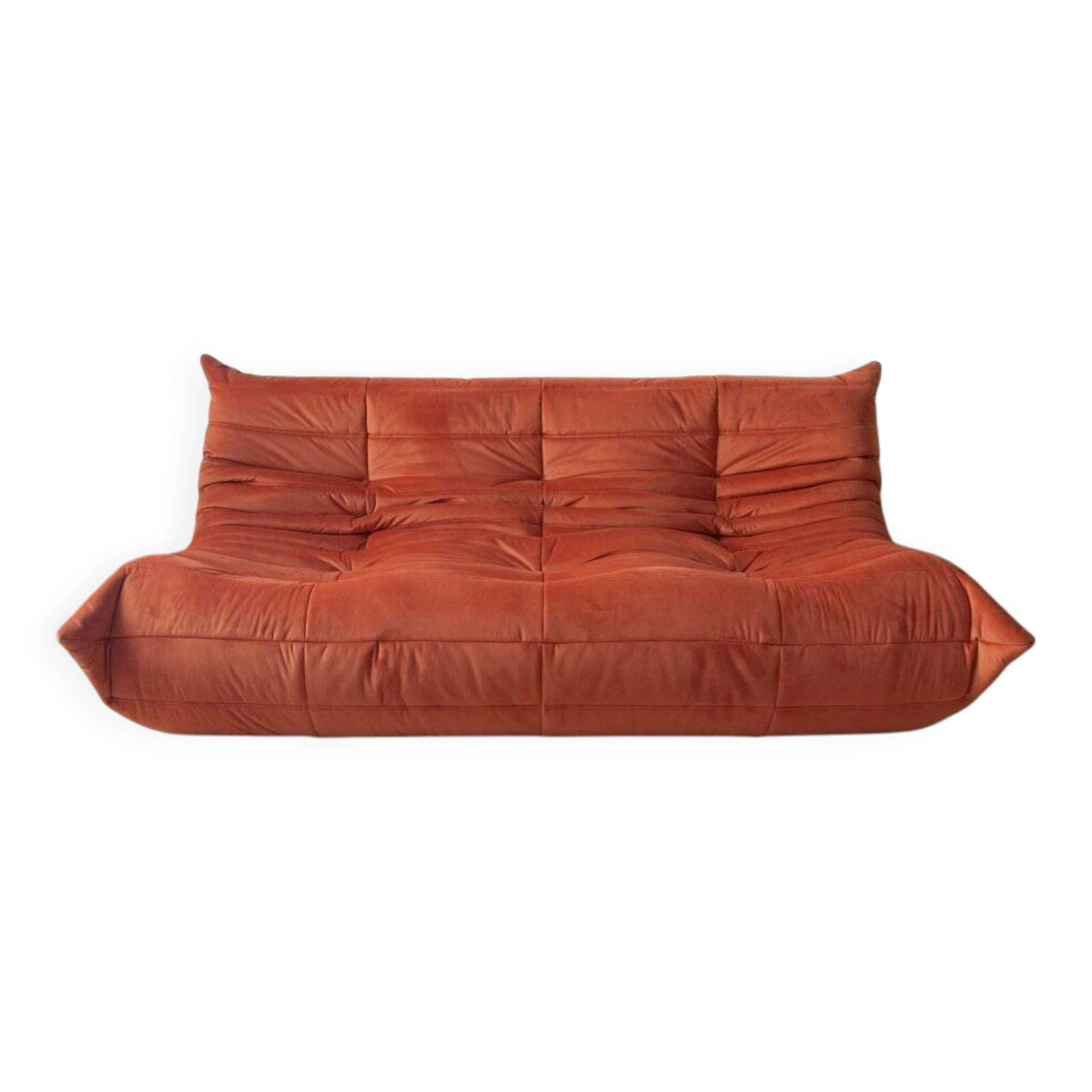 Amber orange velvet Togo 3-seater sofa by Michel Ducaroy for Ligne Roset, 1973