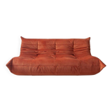 Amber orange velvet Togo 3-seater sofa by Michel Ducaroy for Ligne Roset, 1973
