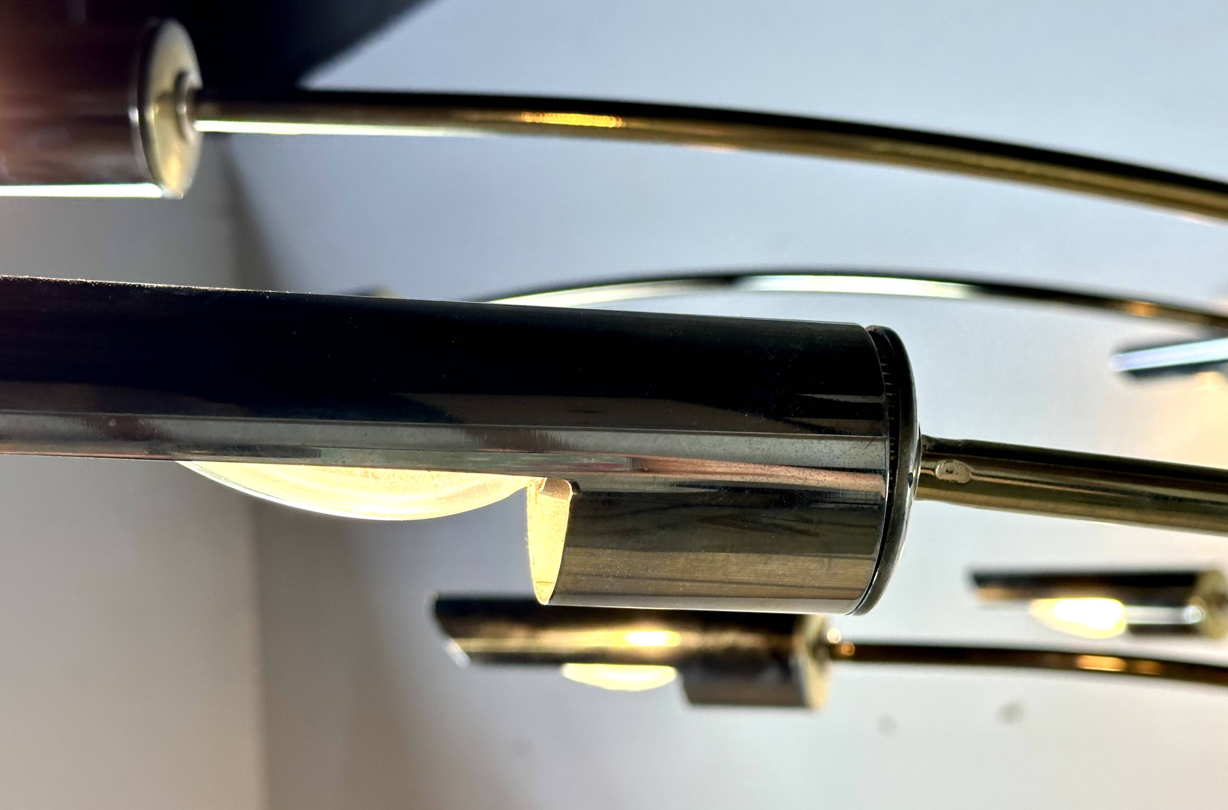 Italian Arc floor lamp with 6 lights in gold brass, 1970s.