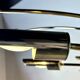 Italian Arc floor lamp with 6 lights in gold brass, 1970s.