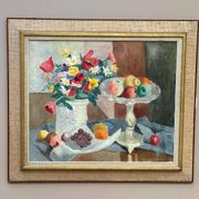 Original Swedish Oil on Canvas – "Flowers and Fruit by Ellis Wallin"
