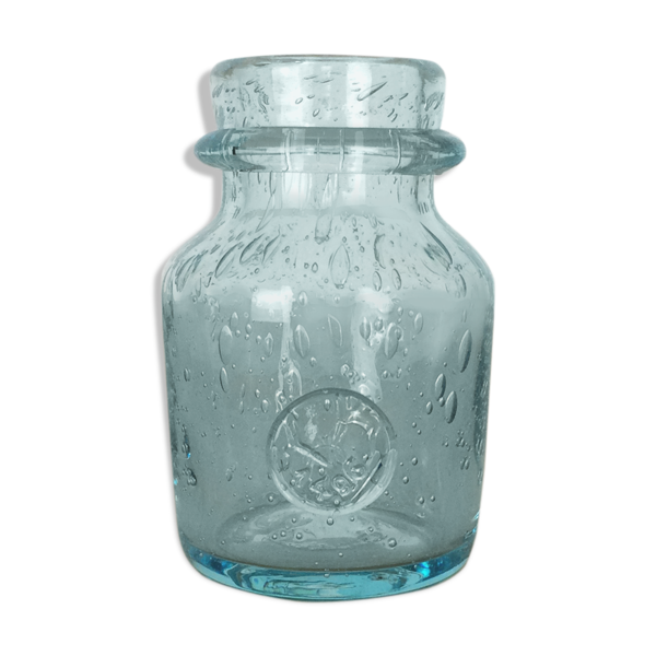 Vase en verre bullé bleu